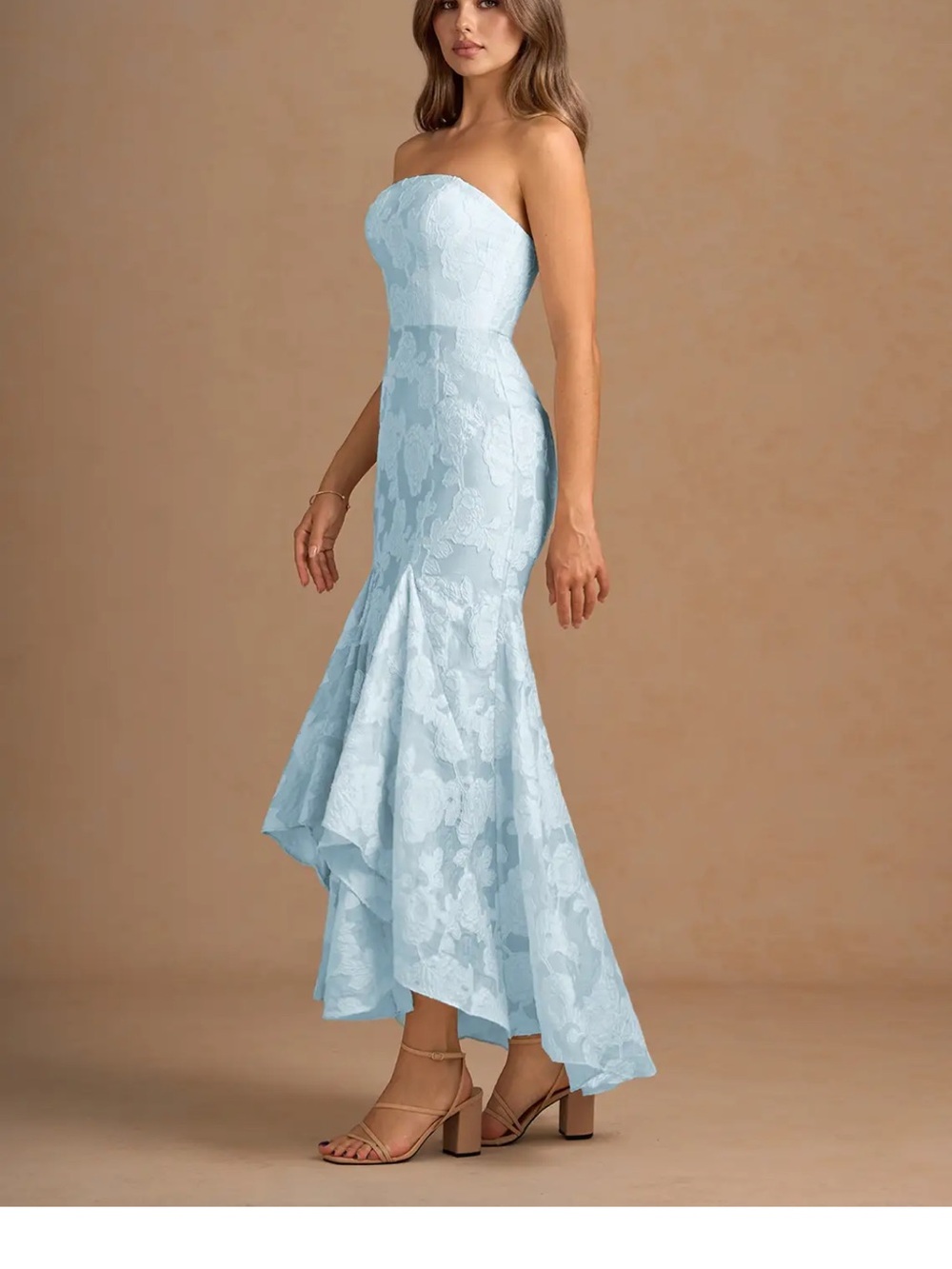 Azazie Strapless Powder Blue Lace Mermaid Gown